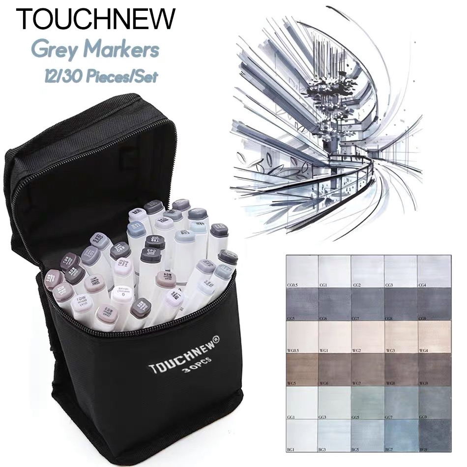 TOUCHNEW-marcador gris frío de 10/30 colores, juego de marcadores grises cálidos, marcador artístico a base de Alcohol de doble punta para dibujar Manga Mark, suministros de arte