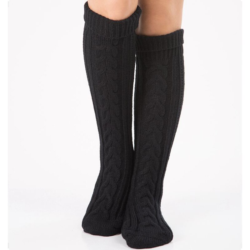 Style Warm Wool Leg Cover Trample Socks Christmas Boots Cover Over Knee Long Socks Warm Aand Thick Knitting Leg Warmers: black