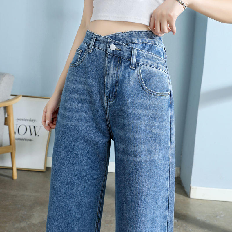 Katoen Jeans Vrouwen Wijde Pijpen Denim Broek Femme Blauw Streetwear Baggy Rechte Taille Broek Vrouw Xxl