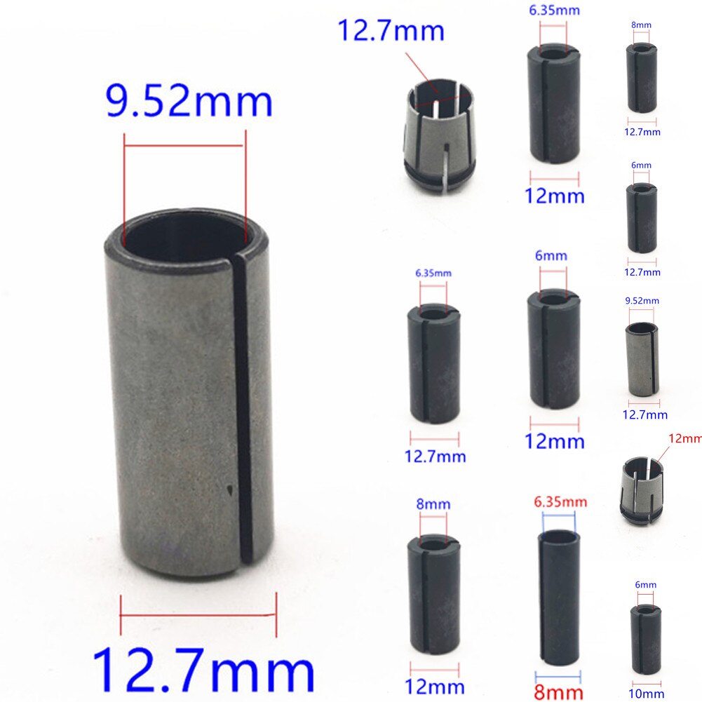 Router Adapter Chuck Collet Cone Nut 6mm 8mm 10mm 12mm 12.7mm 1/2&#39;&#39; 1/4&#39;&#39; 3/8&#39;&#39; Power Tool Accessories
