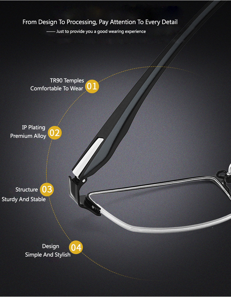 Alloy Half Rim Rectangle Glasses Frame Men TR90 Temple Superlight Optical Eyeglasses For Myopia And Hyperopia Eyewear DD1616