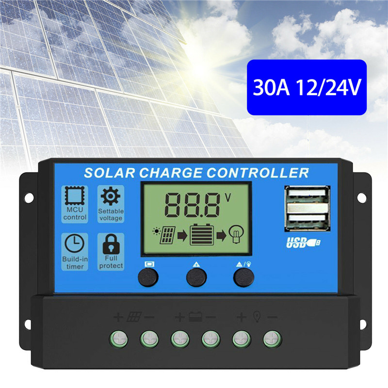 30A Solar Laadregelaar Dual USB 5 V LCD Display 12 V 24 V Auto Zonnepaneel Oplader Regulator met Belasting