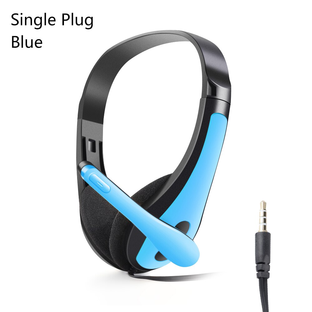 1PC 3.5mm Microphone Headset Noise Cancelling Stereo Headset Head Headphone Earphones For PC Computer Phone: blue Single Plug