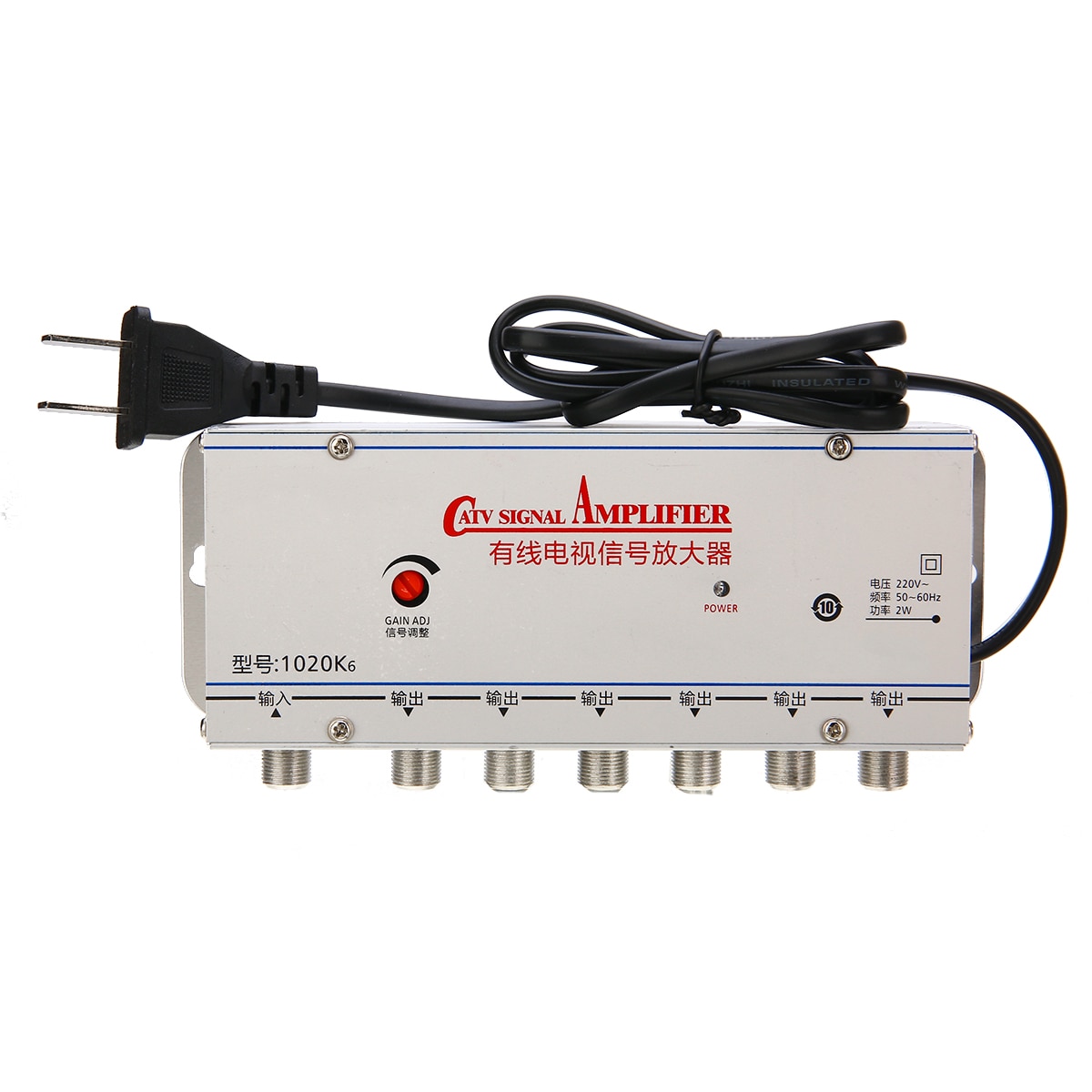 AC 220V 1 in 6 out CATV Cable TV Signal Amplifier AMP Antenna Booster Splitter with US Plug 45-1000MHz