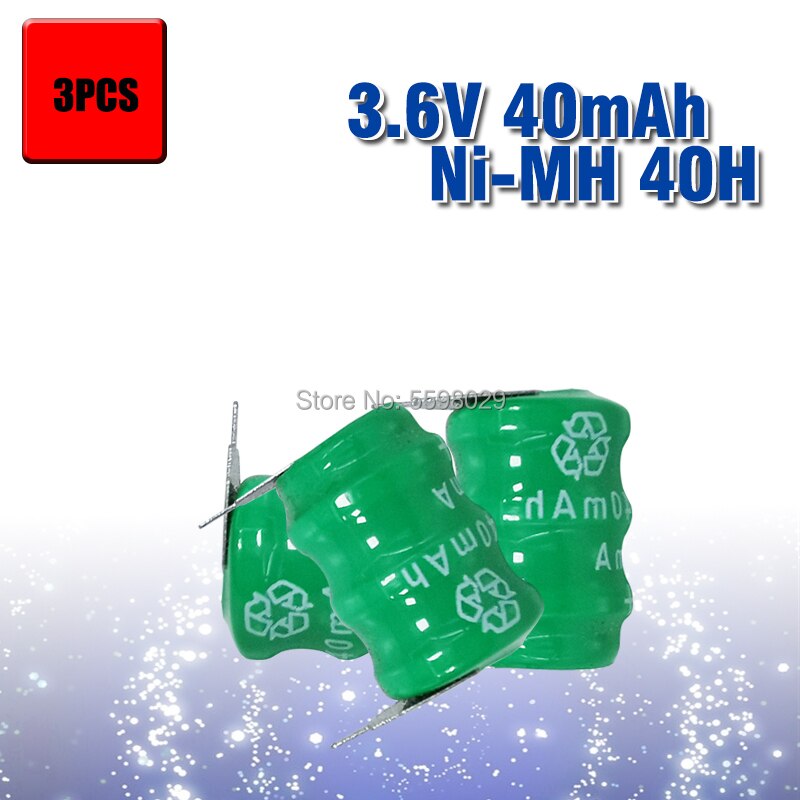 40mAh 3.6V Ni-MH Li-Po Lithium Li-polymer Bateria Batteries Rechargeable Button Coin Cell Battery With Solder Pins: 3pcs