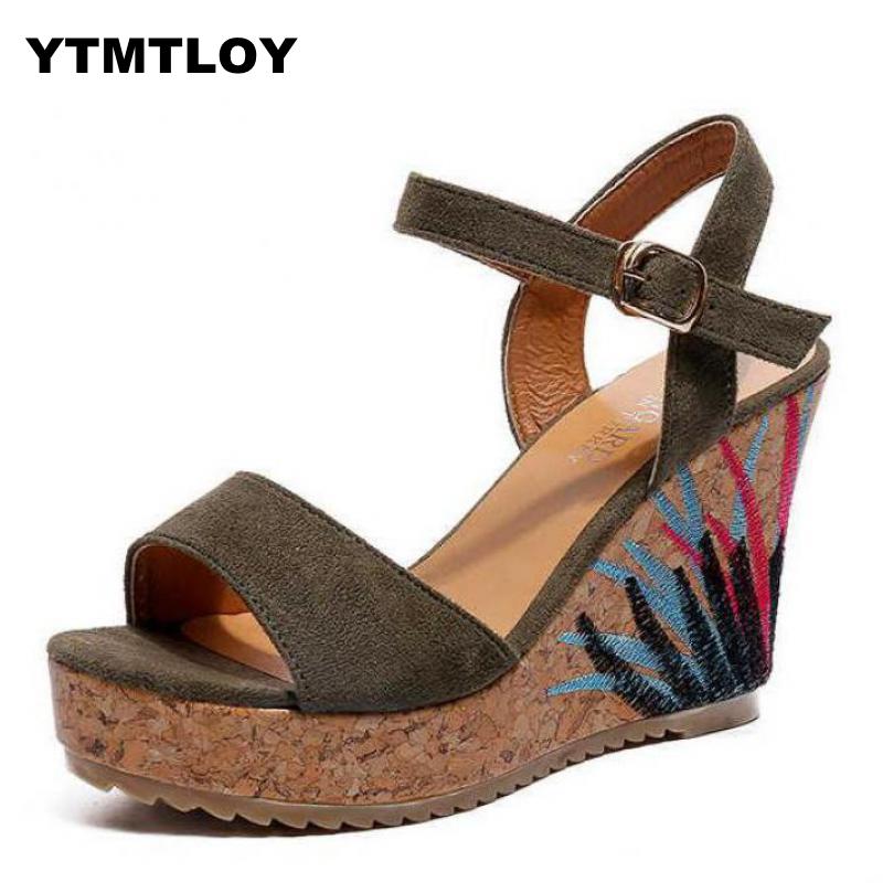Kvinder sandaler platform wedges sko til hæle sandalias mujer sommer wedge print sommer sko zapatos mujer  t66
