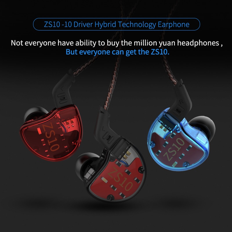 KZ ZS10 4BA+1DD Hybrid In Ear Earphone HiFi Earphone Earplug Headset Earbud Noise Cancelling DJ Earphone AS10 ZST