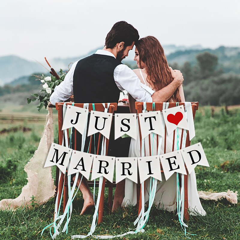 Cartel de Just Married, decoración nupcial de ducha, boda, , foto