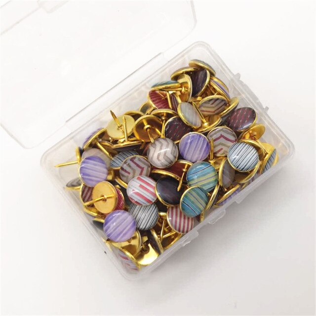 120pcs/box Push Pins Thumb Thumbtack Board Big Head Push Needle Pins Drawing Photo Wall Studs Office School Supplies: Gold