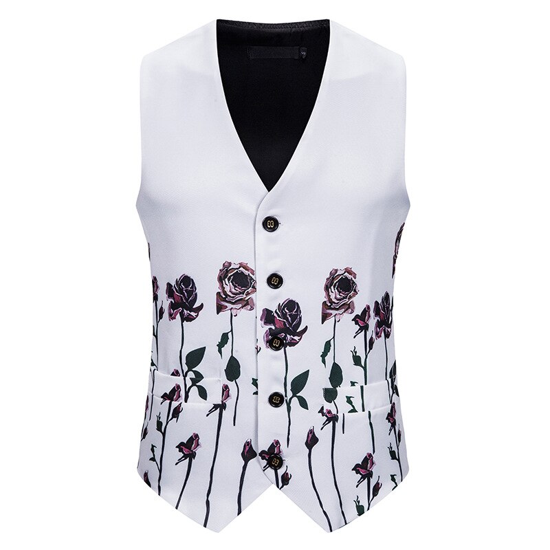 Wit rozen bloemenvest heren merk slim fit enkelrijs vest gilet heren zakelijk casual vest bruiloft smoking vesten heren