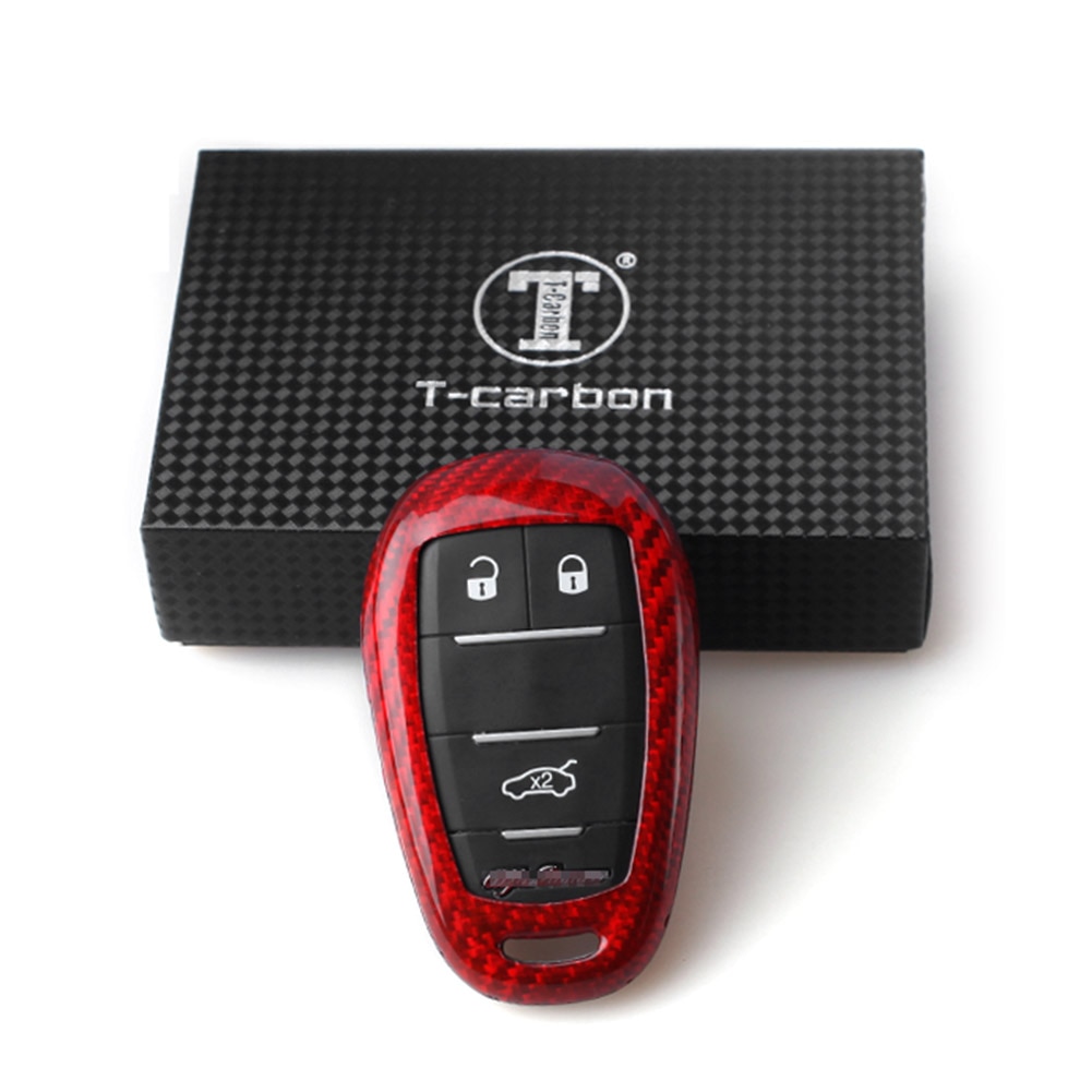 Real Carbon Fiber Car Remote Key Shell Cover Case For Alfa Romeo Giulia Stelvio Red