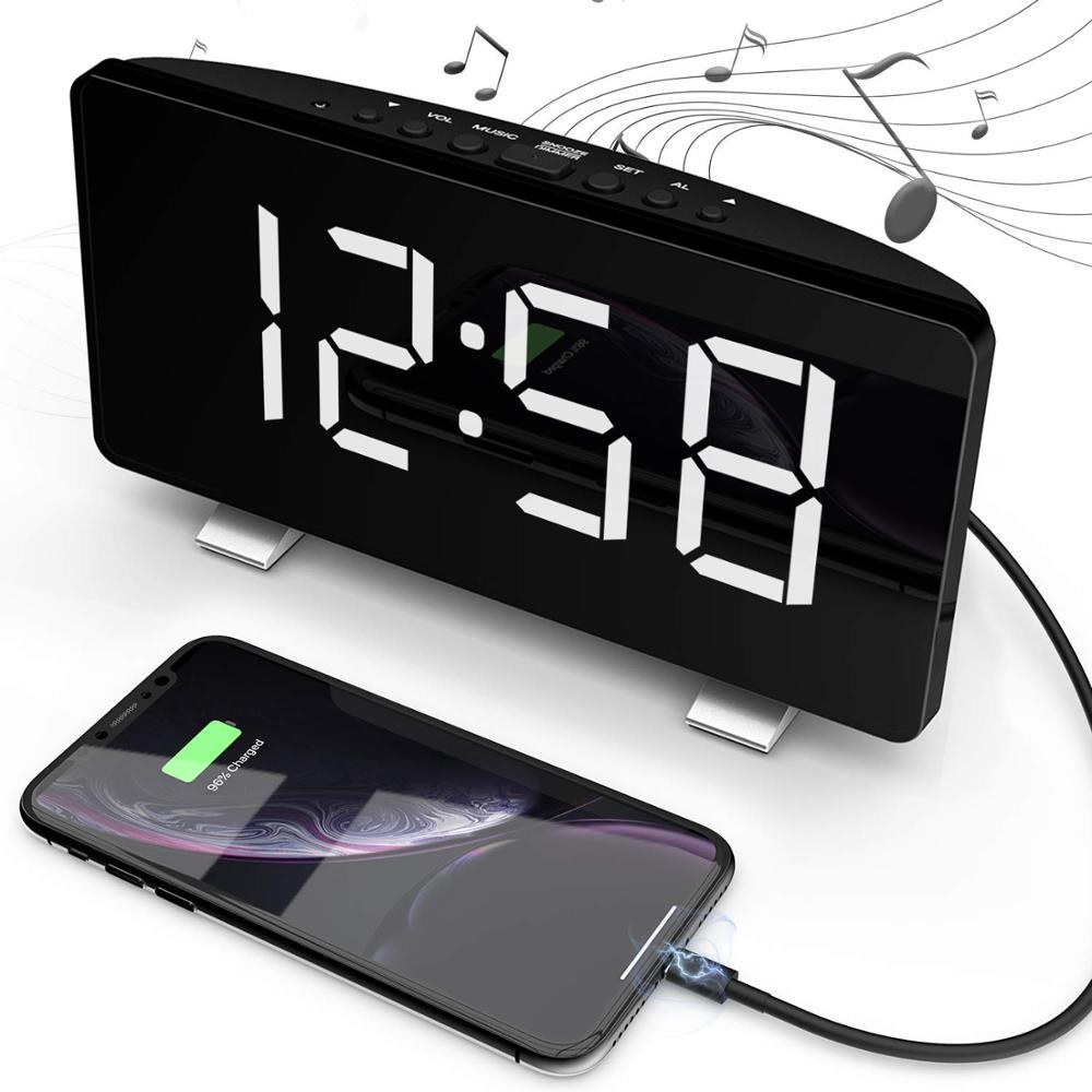 Grote Digitale Tafel Klok LED Polyfone Muziek Bureau Wekker USB Opladen Licht Gevoel Snooze Elektronische Klok FM Radio Klokken
