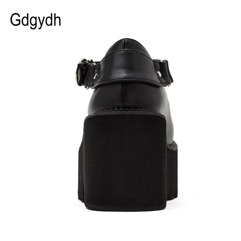 Gdgydh japońskie słodkie buty Lolita damskie buty na obcasie buty na koturnach dla studentów okrągła głowa czarna wodoodporna ozdoby metalowe