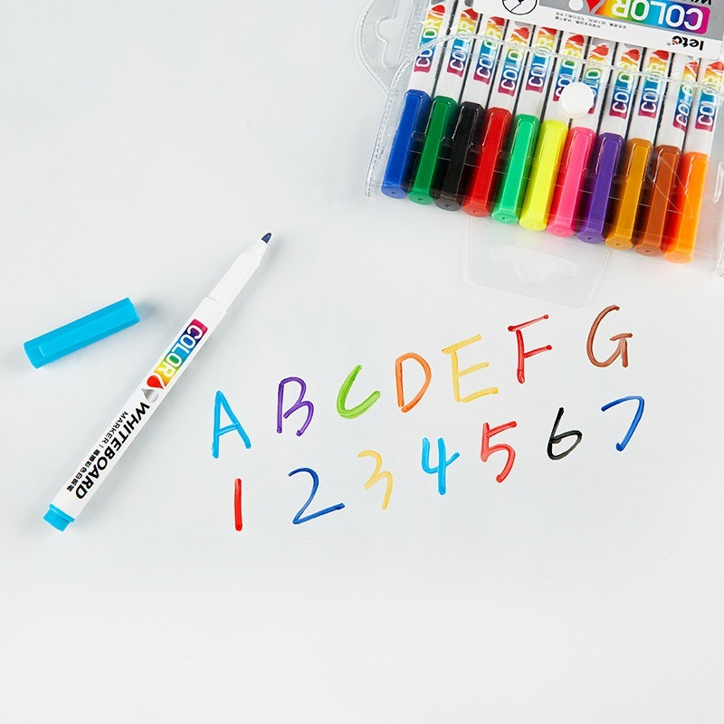 12-kleuren whiteboard-markerspen Fijne punt Droog uitwisbare markeerstift voor kinderen Graffiti Schrijven Tekening Kantoor School Kalenderborden