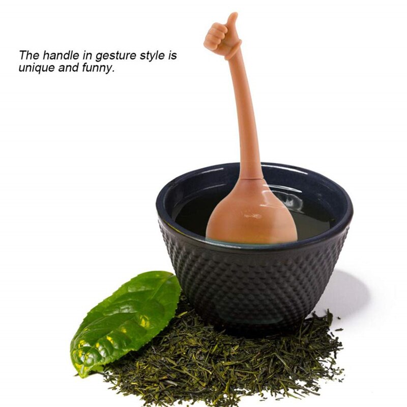Infusores de té de hojas sueltas con gestos en las manos, colador de silicona de mango largo para viaje, taza, botella, herramientas de té para en casa