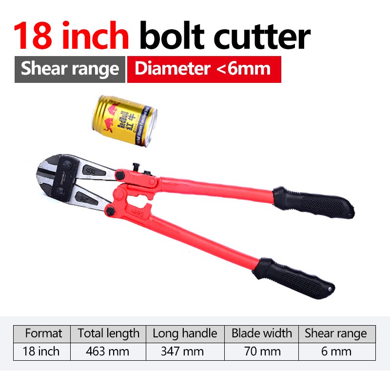 Bolt Cutter Heavy Duty Rebar Cutter Cr-V Steel Thicken Wire Cutting Pliers Cut Lock Chain: 18inch
