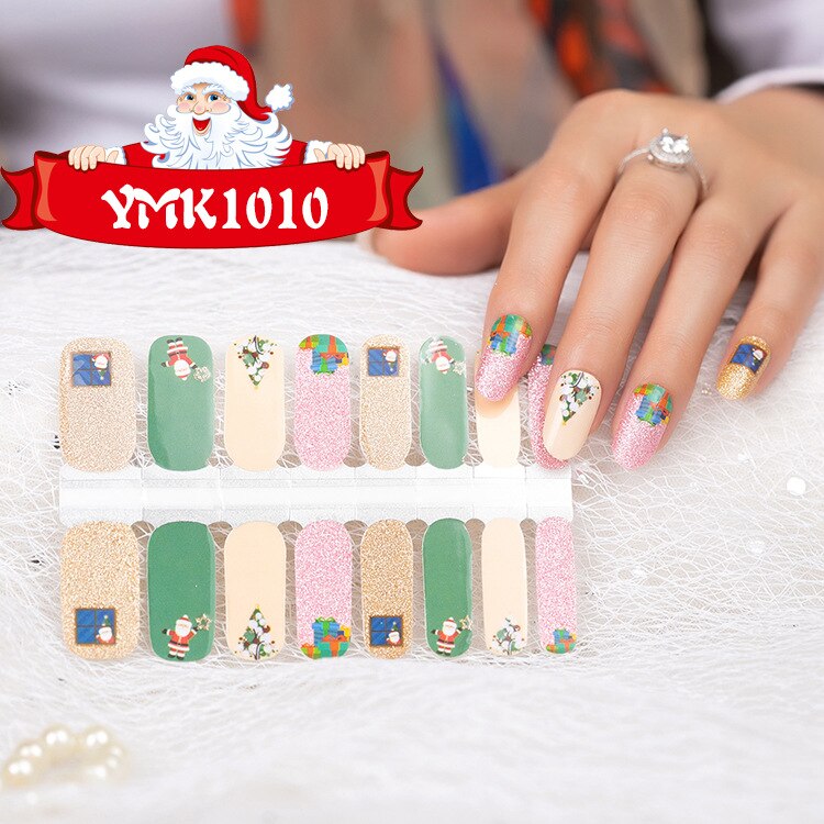 Lamemoria 16 tips/ark skönhet naglar klistermärken jul nagelinpackningar multicolor nagelkonst hela klistermärken självhäftande tips manikyr