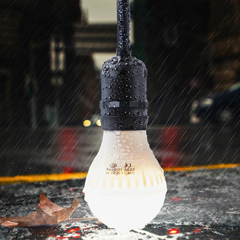 IP67 E27 Lamp Base Holders with Wire Outdoor 20cm-200cm Flame Socket Screw Base Waterproof Retardant Pendant Lights Bulb Holder