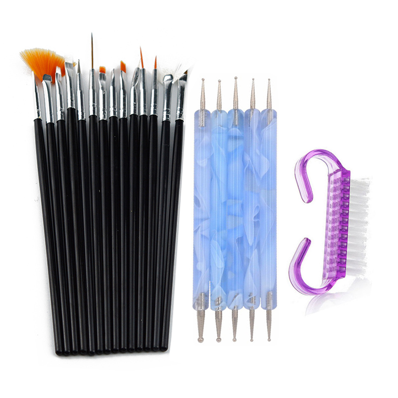 Addfavor 15 stk akryl neglekunst pensel uv gel polish maleri tegne pensler pen negle prik kit ren pensel manicure værktøj sæt