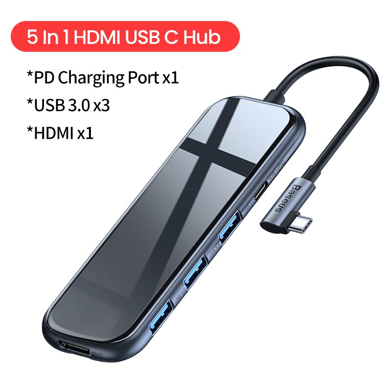 Baseus Usb C Hub Usb 3.0 Hdmi RJ45 Adapter Voor Macbook Pro Air Multi Type C Hub Met Draadloze lading Voor Iwatch USB-C Hub: 5 In 1 HDMI USBC Hub