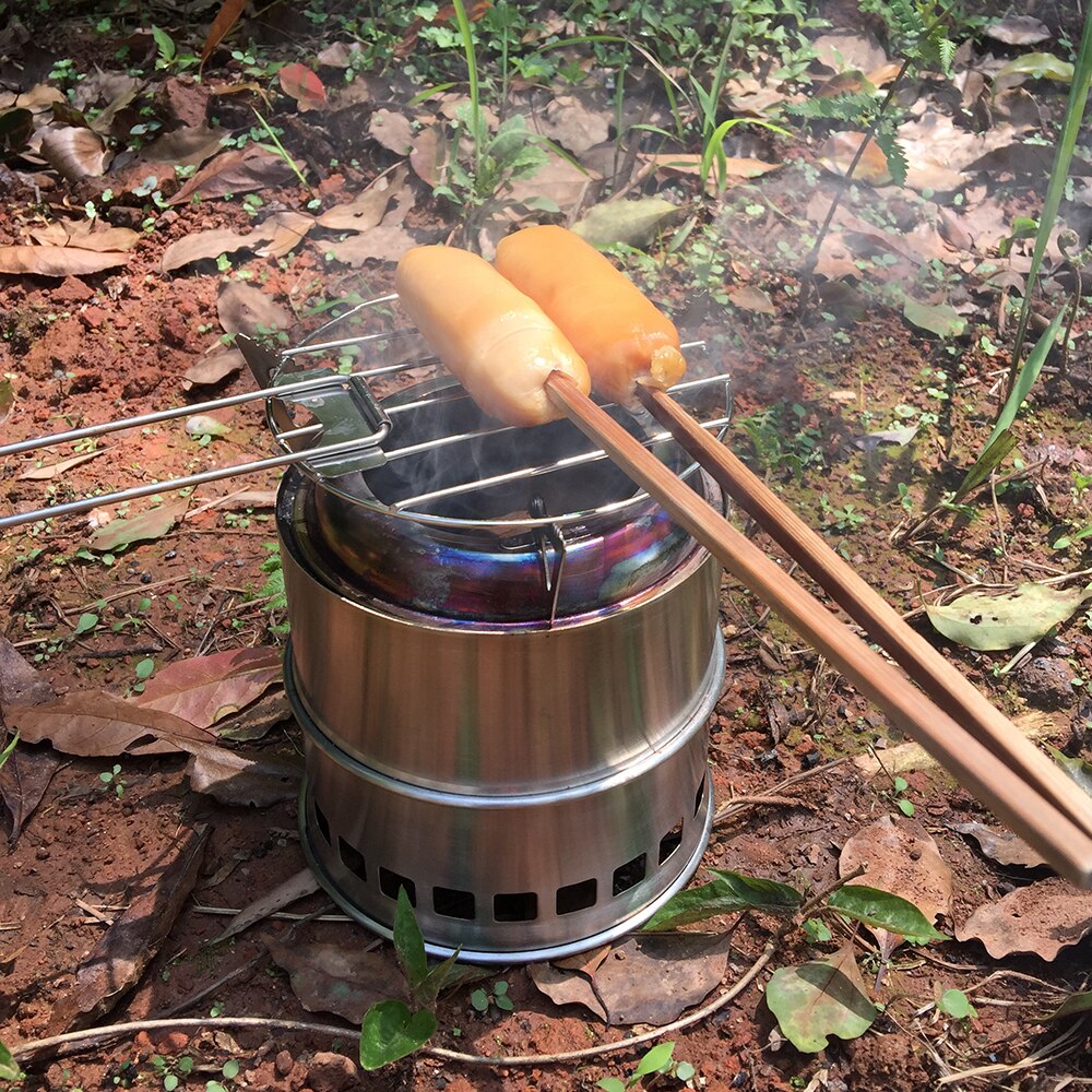 Poêle à bois pliant, cuisine en plein air, brûleur à bois avec plateau à alcool et filet de gril, réchaud de Camping pour barbecue, pique-nique, randonnée