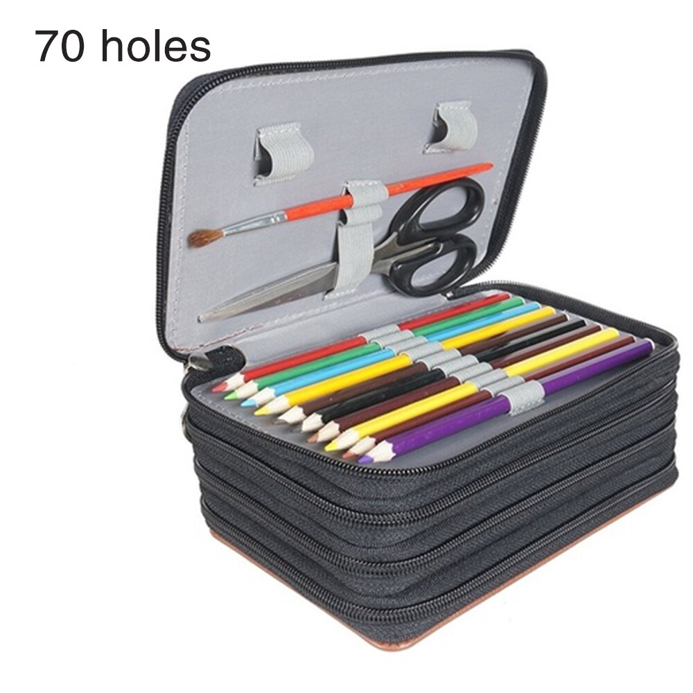 70/127/168 Holes Square Pure Color PU Pencil Case School Pen Bag for Painter Girls Boys Large Pencilcase Box Stationery