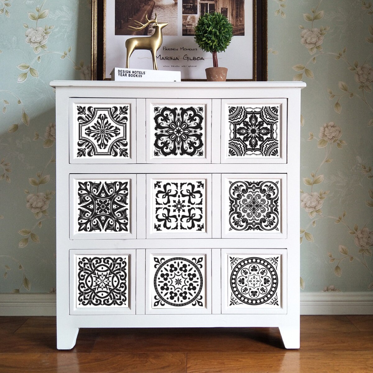 15/20CM European Black and White Retro Ceramic Tile Kitchen Greaseproof Stickers Waterproof Self-adhesive DIY Wall Stickers