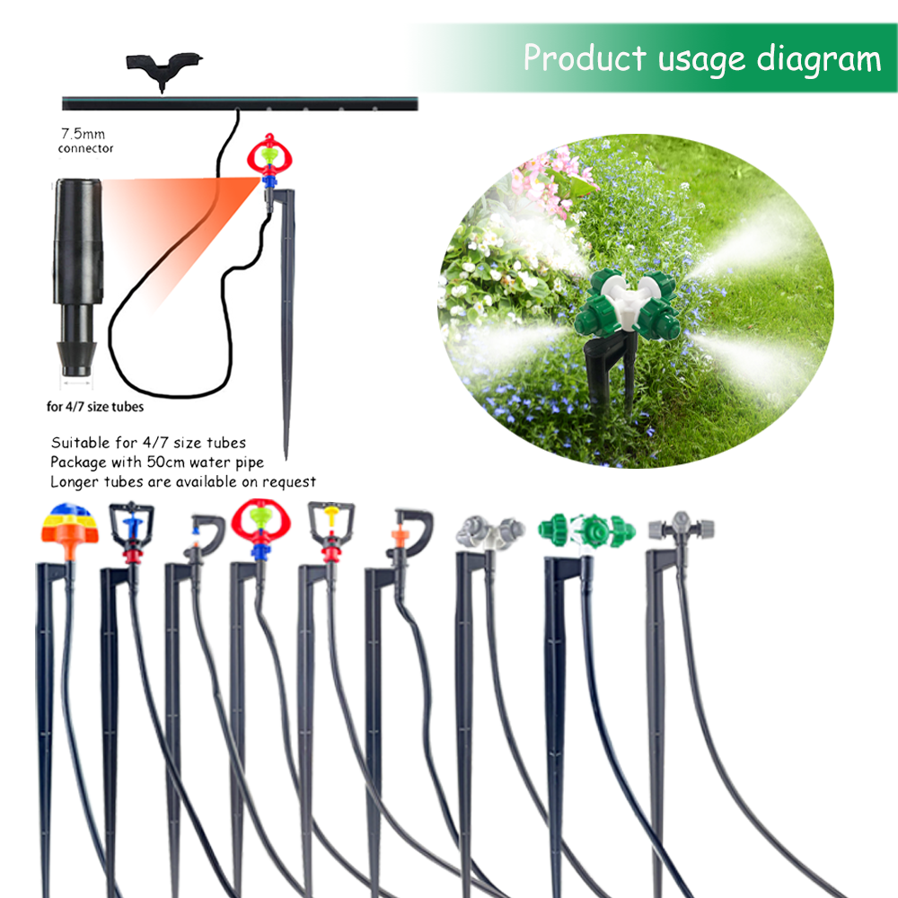 360 ° Refractie Sprinklers Tuin Vernevel Nozzles 1/4 ''Weerhaak Connector Micro Druppel Irrigatie Spray Voor Kas 4/7Mm Slang