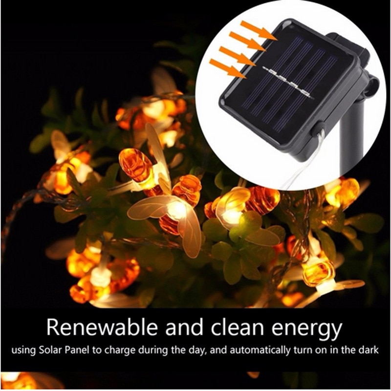 Solar Powered Cute Honey Bee LED String Light 20 LEDs / 100 LEDs Fairy Light Outdoor Garden Fence Patio Christmas Garland Lights