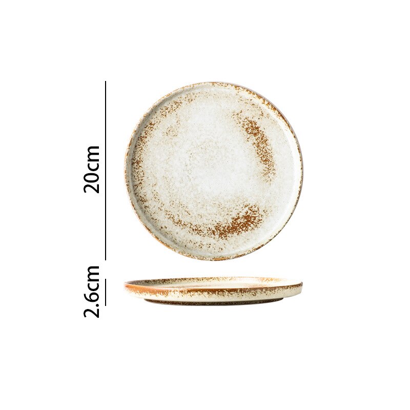 Vintage Ceramic Dinner Plate Home High-end Tableware Steak Plates and Bowls Dessert Dishes Breakfast Dish Milk Mug: H-20x2.6cm