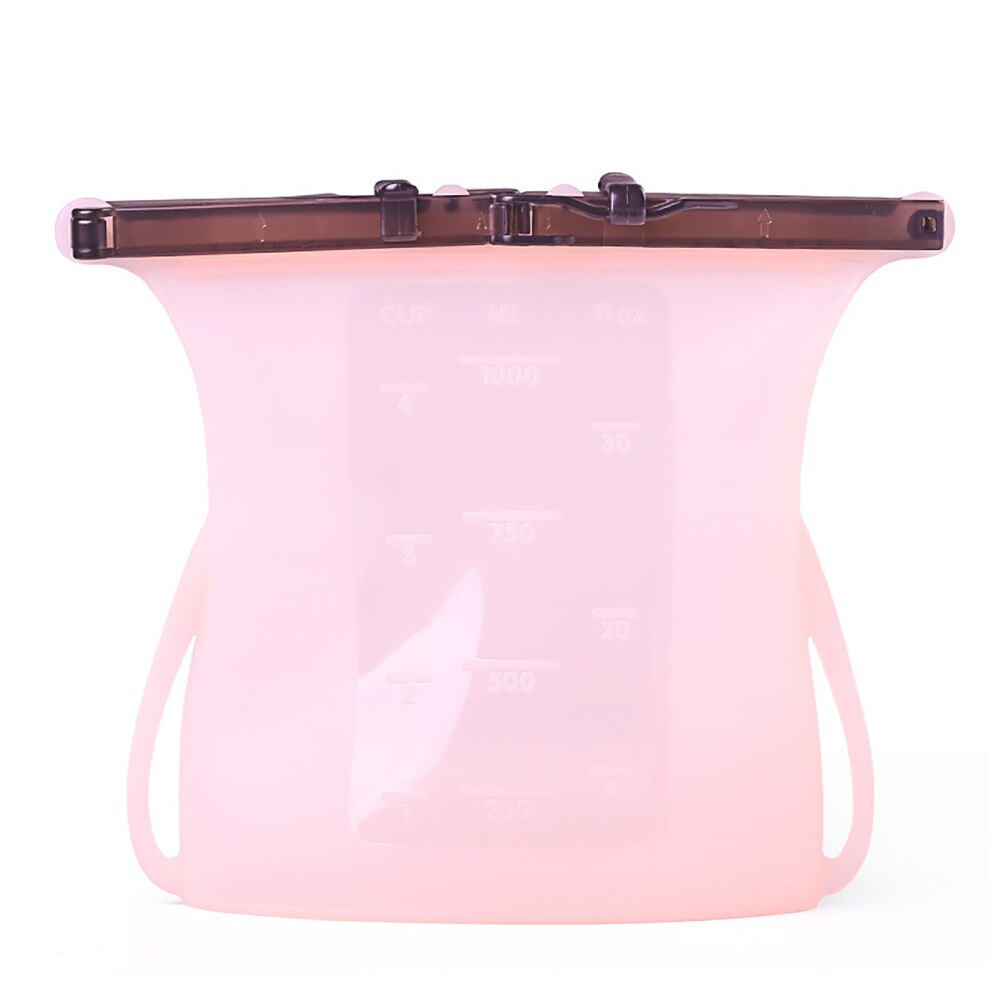Reusable Silicone Food Storage Bags Zip-lock Freezer Cooking Fresh Bag Upgrade Seal Leakproof Container Liquid Snack Storage: pink / 1000ML