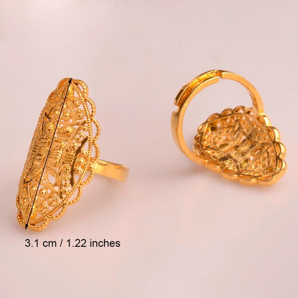 Anniyo Gold Color Arab Ring Resizable for Women/Adolescent,Dubai Wedding Jewelry African Ethiopian/Middle East #093706