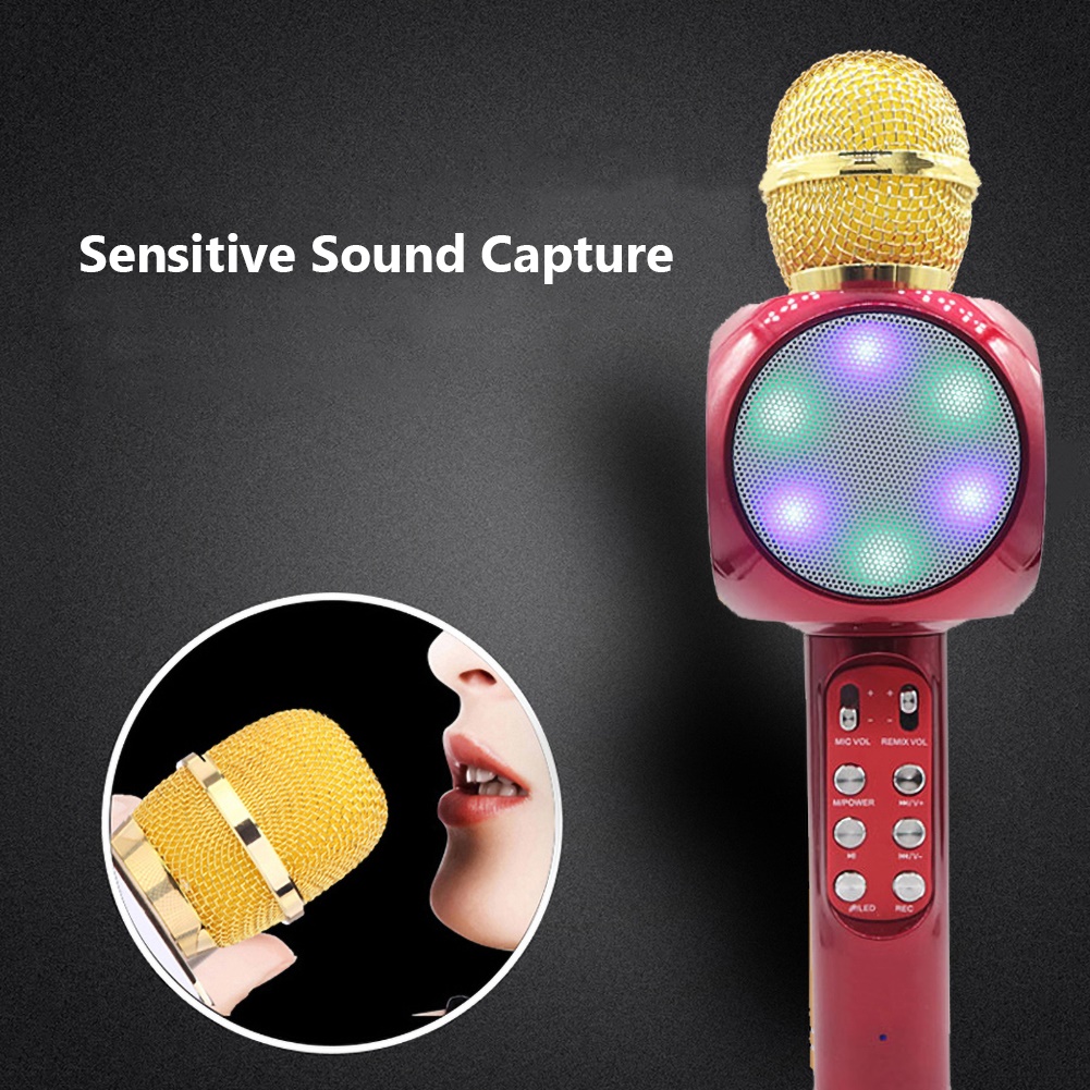 Hjem karaoke trådløs bluetooth farverig ledet højttaler kondensatormikrofon mikrofon