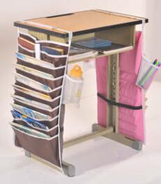 Tyk multifunktionel skrivebordsopbevaring artefakt hængende taske justerbar studenterbordsstativ bogopbevaringspose: Lyserød