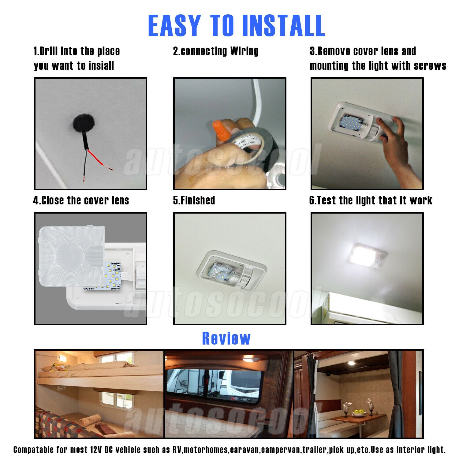 2 Pack 12V Led RV Ceiling Dome Light RV Interior Lighting for Trailer Caravan Car Camper Accessories