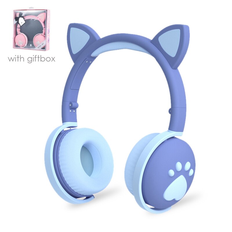 Cute cat Ear Paw Headset Glowing Kids Wireless Bluetooth 5.0 Headphones daughters Girls Earphones with Mic Children: F no box