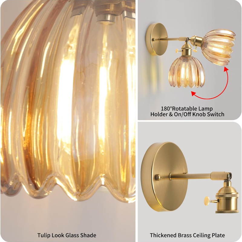 Szklana Lampa Ścienna klasyczny Zielony Tulipan Kinkiet Nowoczesny Prosty salon Sypialnia Korytarz Restauracja Dekoracyjne Oświetlenie Wewnętrzne Okablowanie