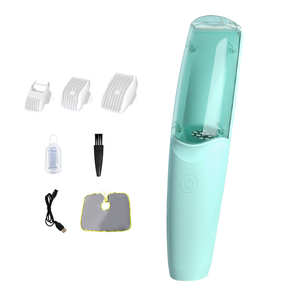 Cortadora de pelo eléctrica para bebé, recortadora de pelo silenciosa, succión automática, IPX7, impermeable, con capa de corte de pelo, cepillo de limpieza, 3 peines de guía: Verde