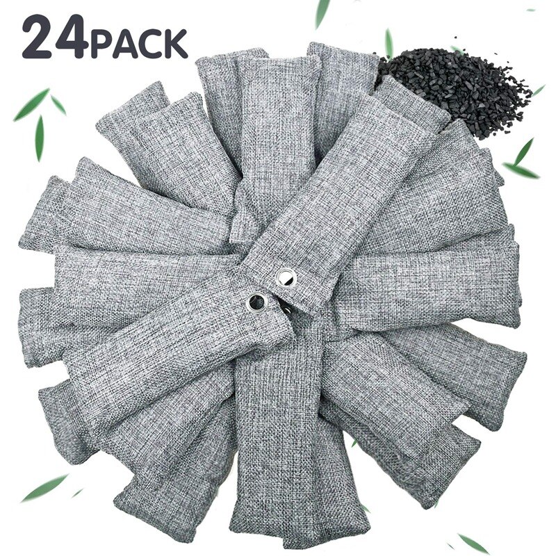 Pack de 24 bolsas Purificadoras de aire de carbón de bambú para zapatos bolsas Purificadoras de aire naturales eliminadoras de olores de carbón activado