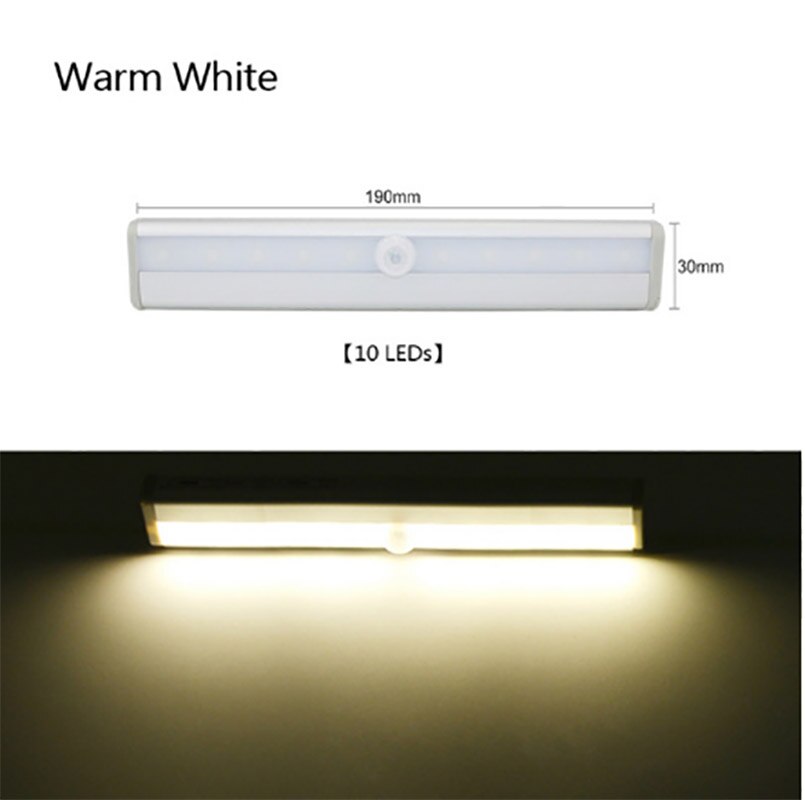 LED Wireless Induction Lamp LED Closet Light PIR Motion Sensor Light Motion Sensing LED Light: 10 LED Warm White