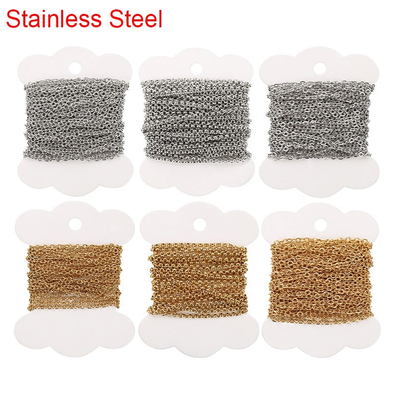 5Meter Rvs Kettingen Bulk Voor Ketting Armbanden Dia 2Mm Goud Kleur Metal Link Kettingen Veel Diy Sieraden maken Levert