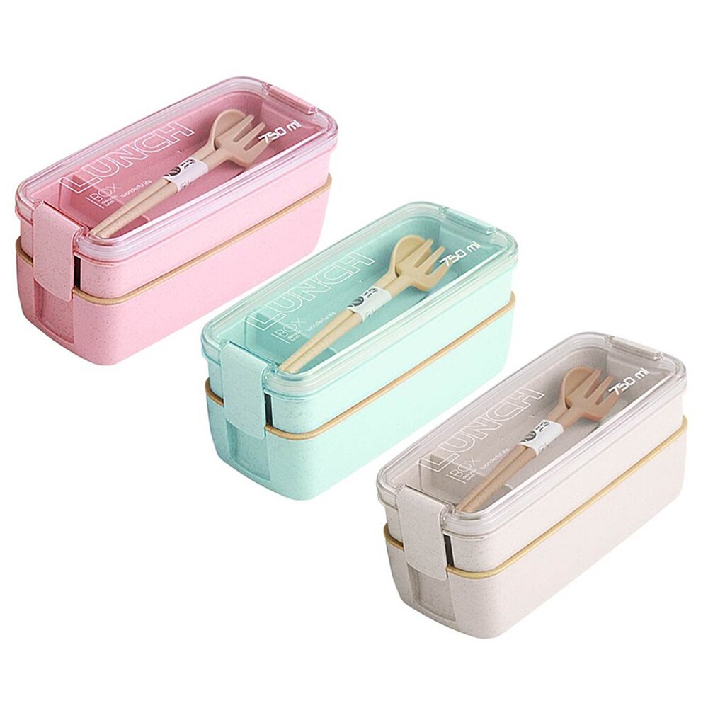 Tarwe Stro Bento Dozen 750ml Gezonde Materiaal 2 Layer Lunchbox Voedsel Opslag Container Lunchbox Organizer Magnetron Servies