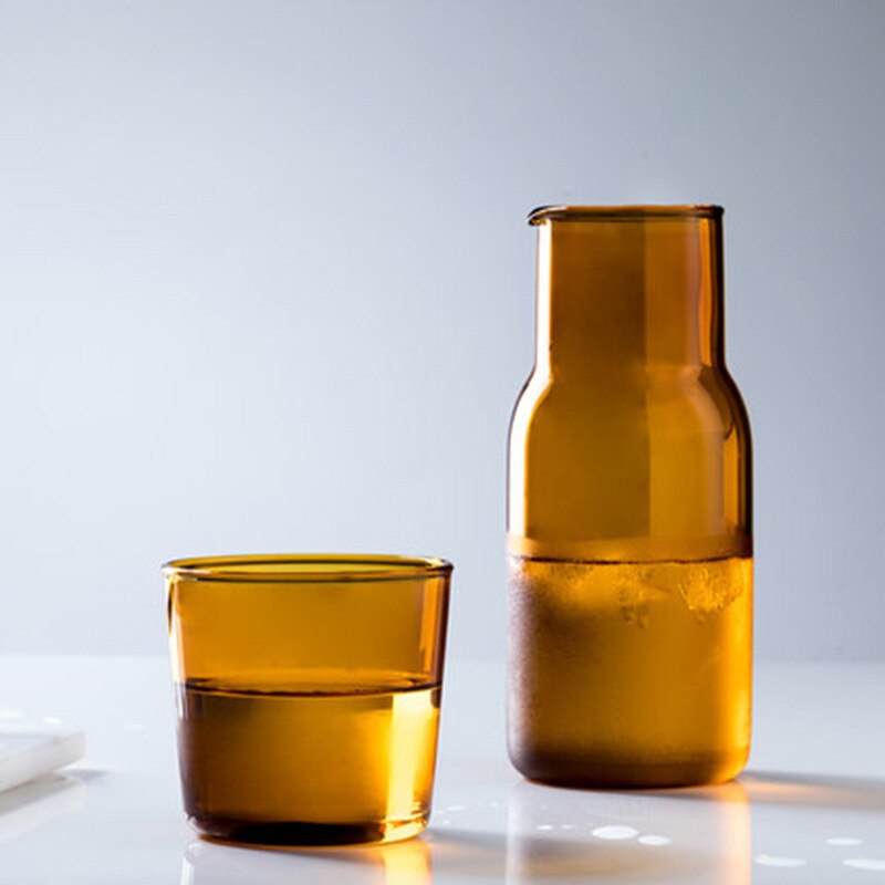 Glasvattenflaska med glaskopp sängkaraff nattvattenkaraff med tumlare glas kolv dryckeskruka för mjölkte: Orange