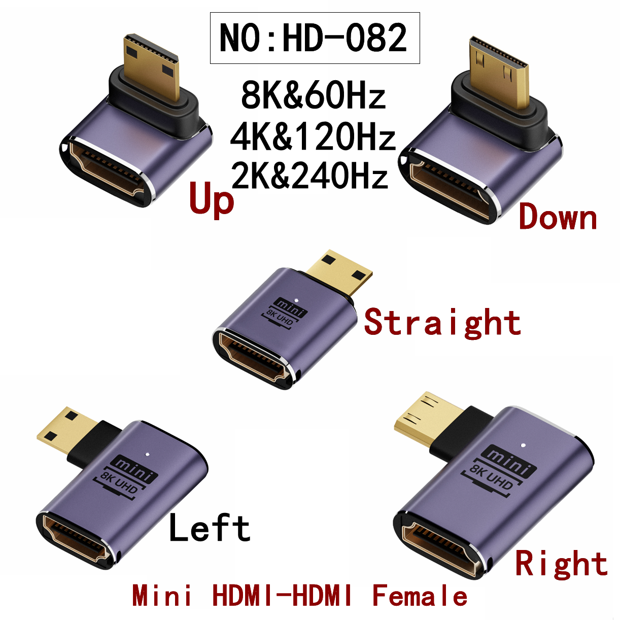 Adaptador UHD 8K 48Gbps HDMI 2,1 V en forma de U, ángulo recto de 90 270 grados, Mini Micro HD macho a conector hembra Compatible con HDMI