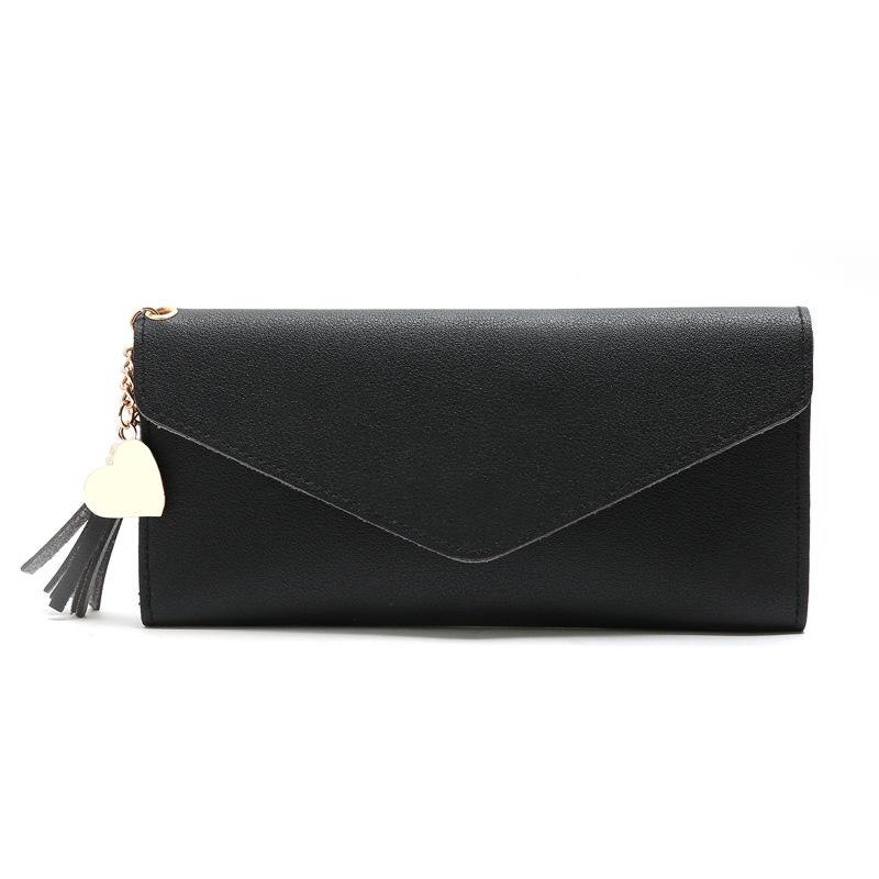 walet for women hasp envelope portwel damski ladies wallet tassels women's clutch purse female leather billeteras para mujer: long  Black