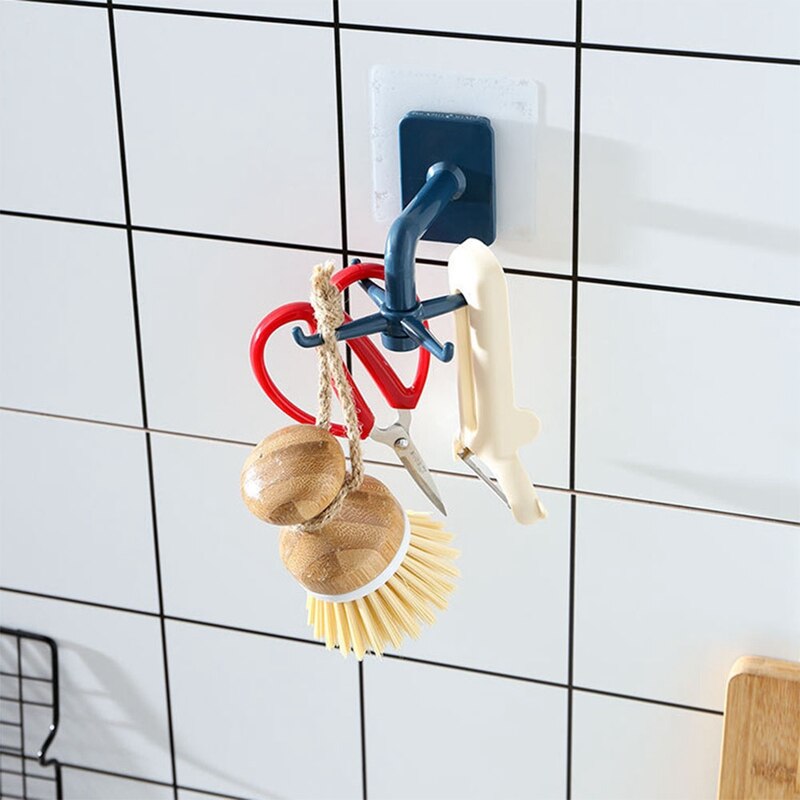 Wall Mounted 360 Rotating Coat Hanger Rotating four-claw storage hook without punching Kitchen Gadgets Accessories Bath Hook