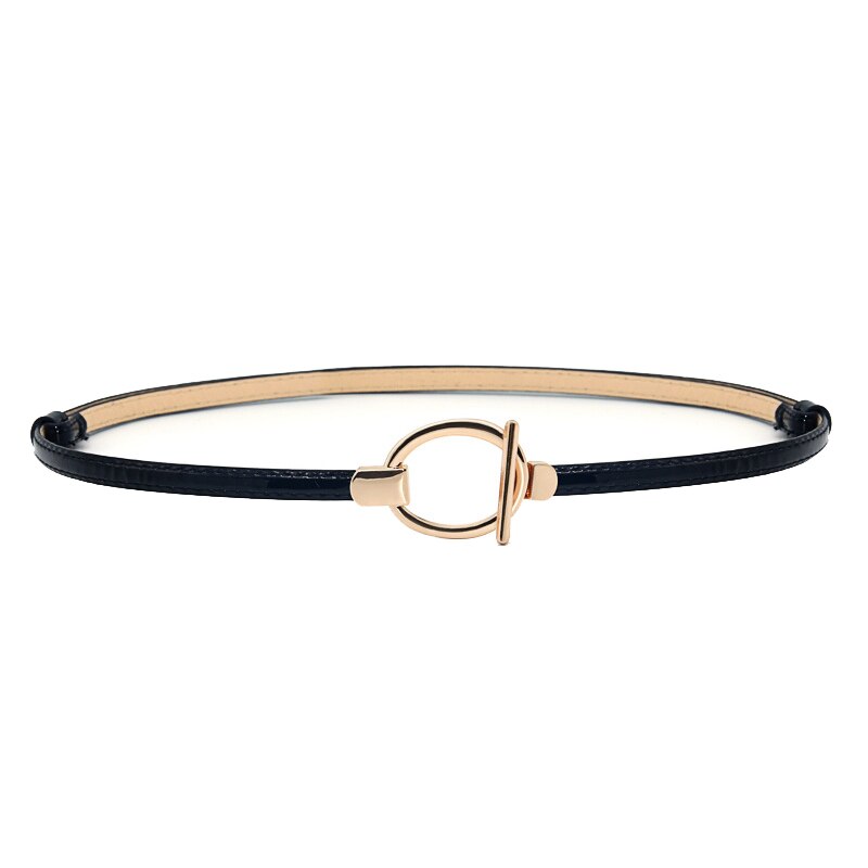 Cinturones finos con hebilla dorada para mujer, cinturón ajustable de cuero PU para vestido, centure femenino