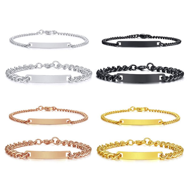 ZORCVENS id tag cuban link chain couple bracelets for men women golden stainless steel Jewelry