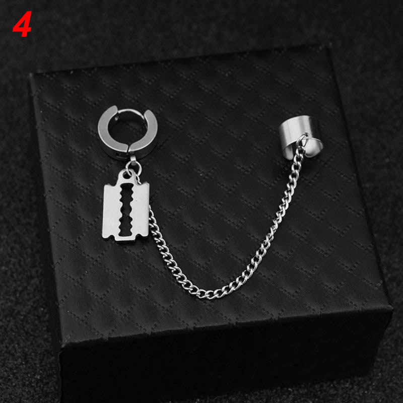 acier inoxydable oreille chaîne clé serrure lame pendentif hommes femmes boucle d'oreille couleur: 4