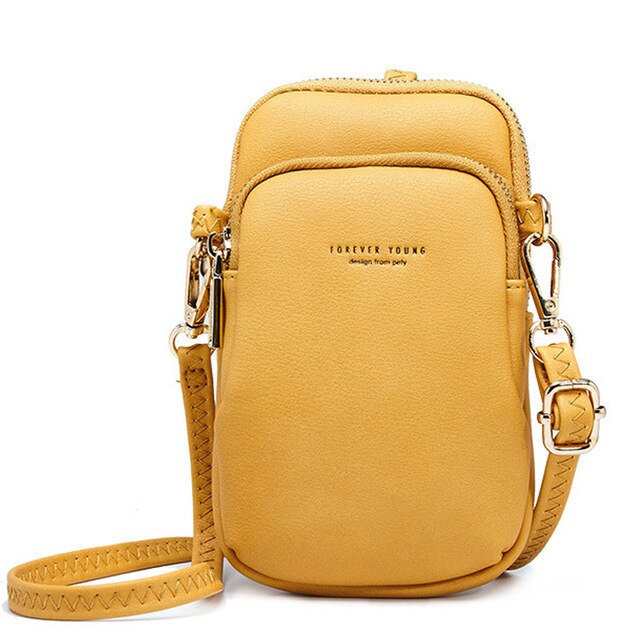 Kleine Schoudertas Voor Vrouwen Zacht Leer Mobiele Telefoon Dames Crossbody Bag Purse Vrouwelijke Mini Sac: Yellow